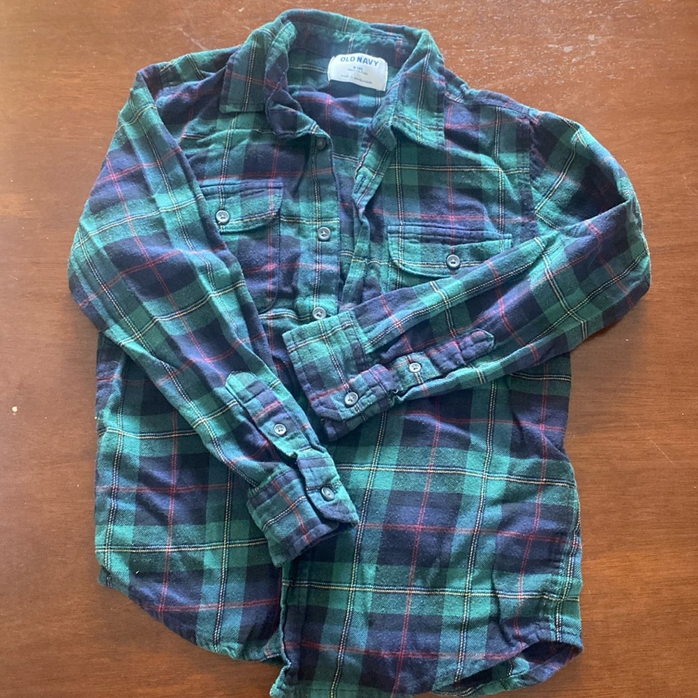 Green/ blue button down flannel